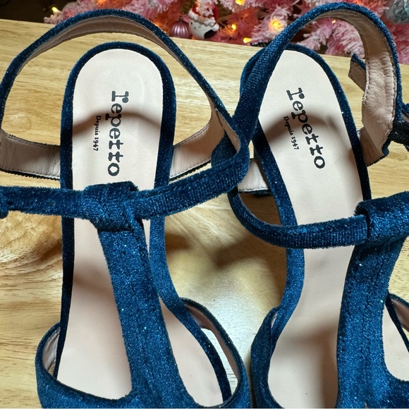 Repetto Teal Bikini Sandals Platform Heels Metallic Velour MSRP $545 EUC - Picture 5 of 7